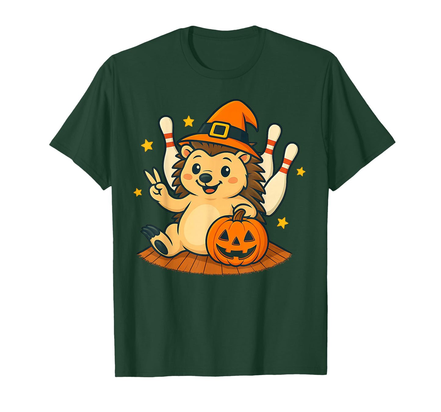 Cute Hedgehog Halloween Pumpkin Witch Hat Bowling Men Women T-Shirt