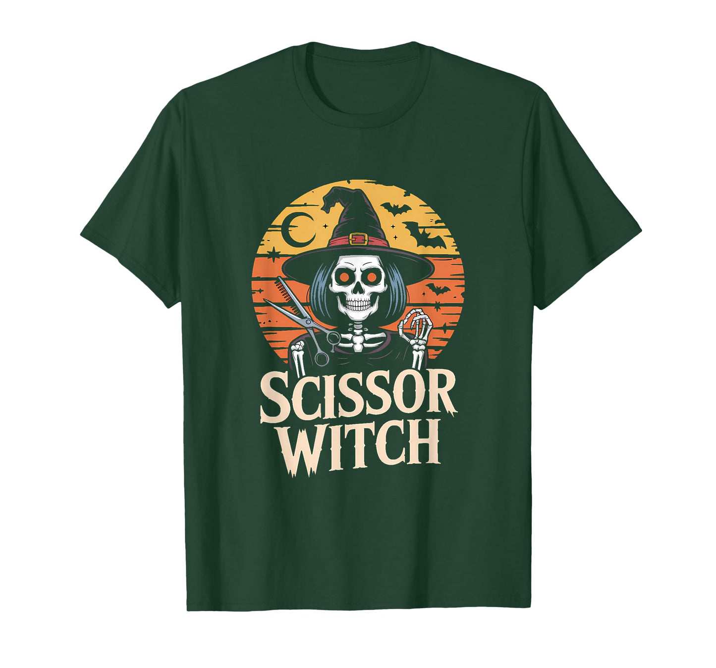 Scissor Witch Design for Tattooed Hairstylist Halloween T-Shirt