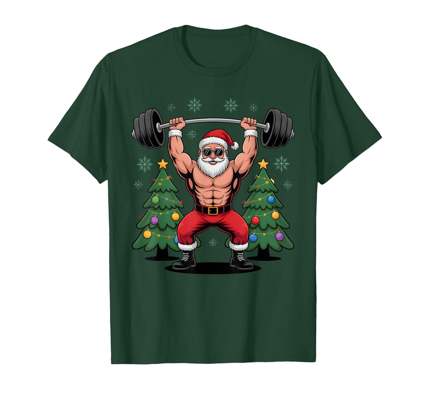 Muscular Santa Weightlifting Funny Christmas Holiday Outfit T-Shirt