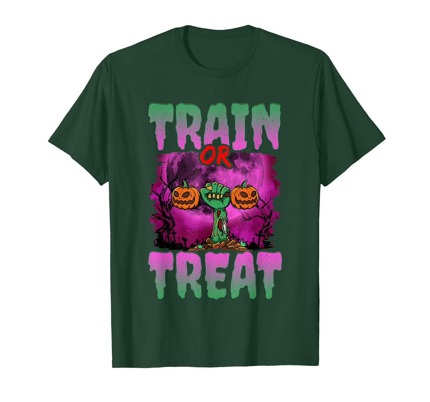 Train Or Treat Halloween Gym Weightlifting Zombie Fitness T-Shirt