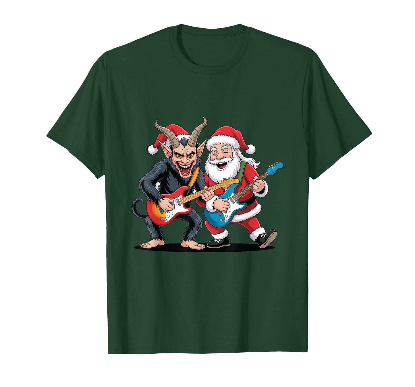 Evil Krampus Santa Claus Christmas Guitar Electric Rock T-Shirt