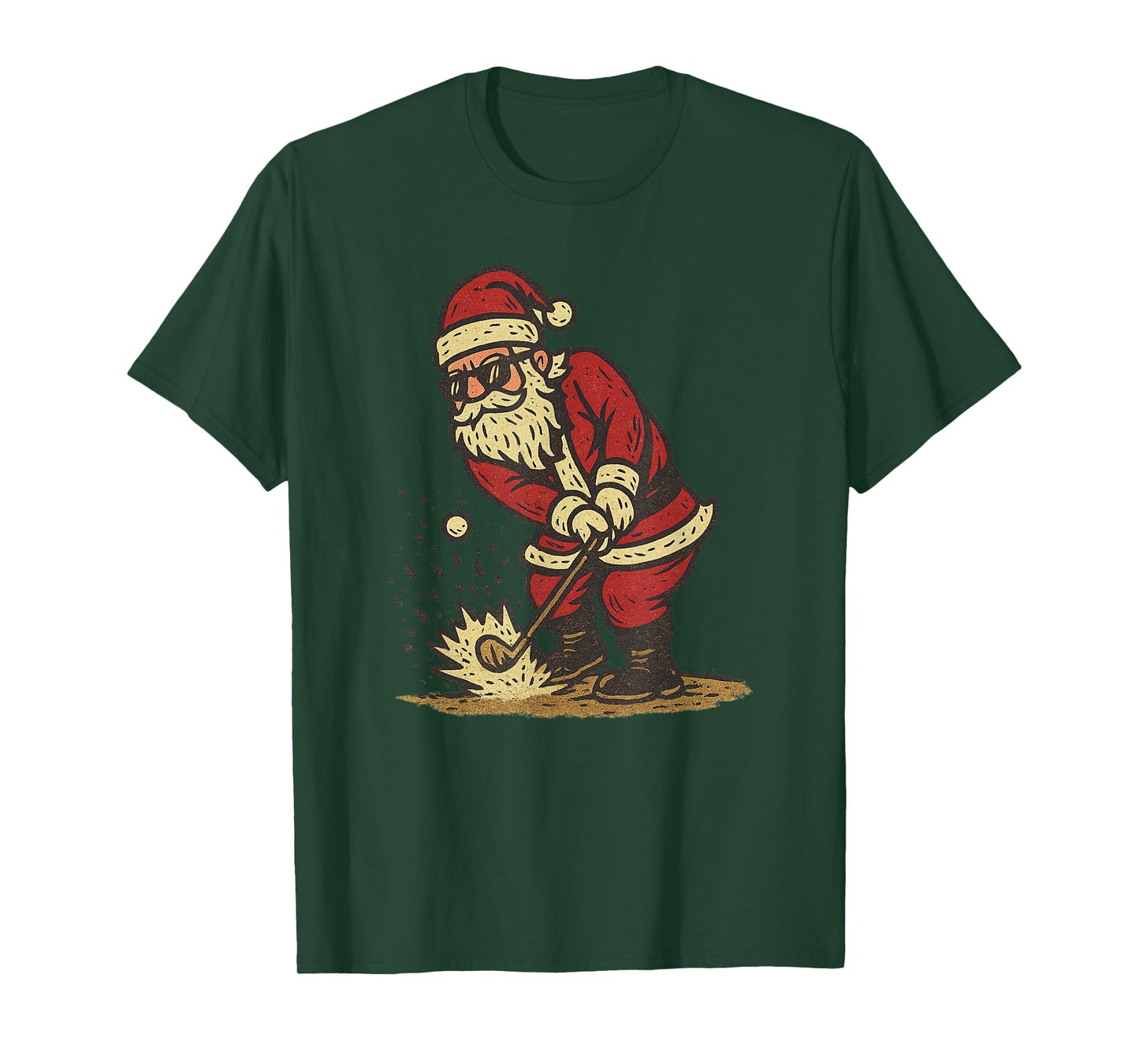 Santa Playing Golf Christmas Vintage Funny Xmas T-Shirt