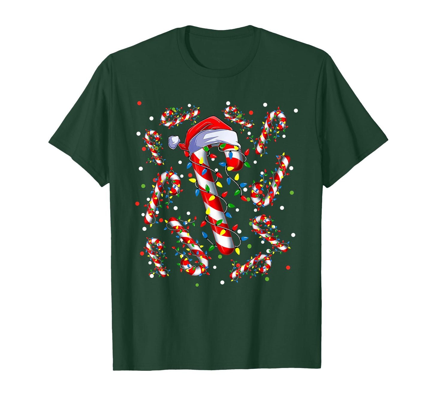 Candy Cane Santa Hat Christmas Xmas Lights Red And White T-Shirt