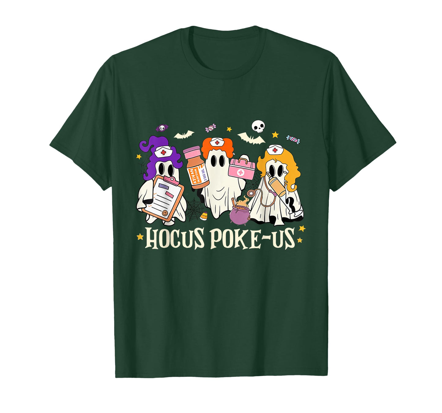 Halloween Ghost Nurse Hocus Poke Us Costume Scrub Top Women T-Shirt