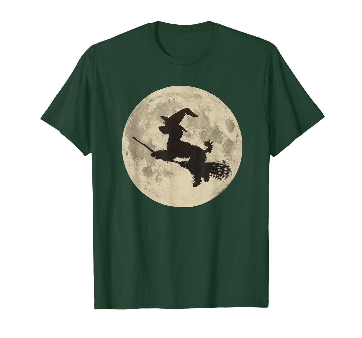 Poodle Halloween Moon Dog Witch on Broomstick Spooky Season T-Shirt