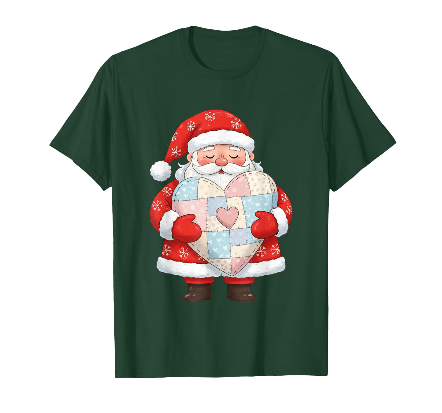 Santa Holding Patchwork Heart Christmas Love T-Shirt