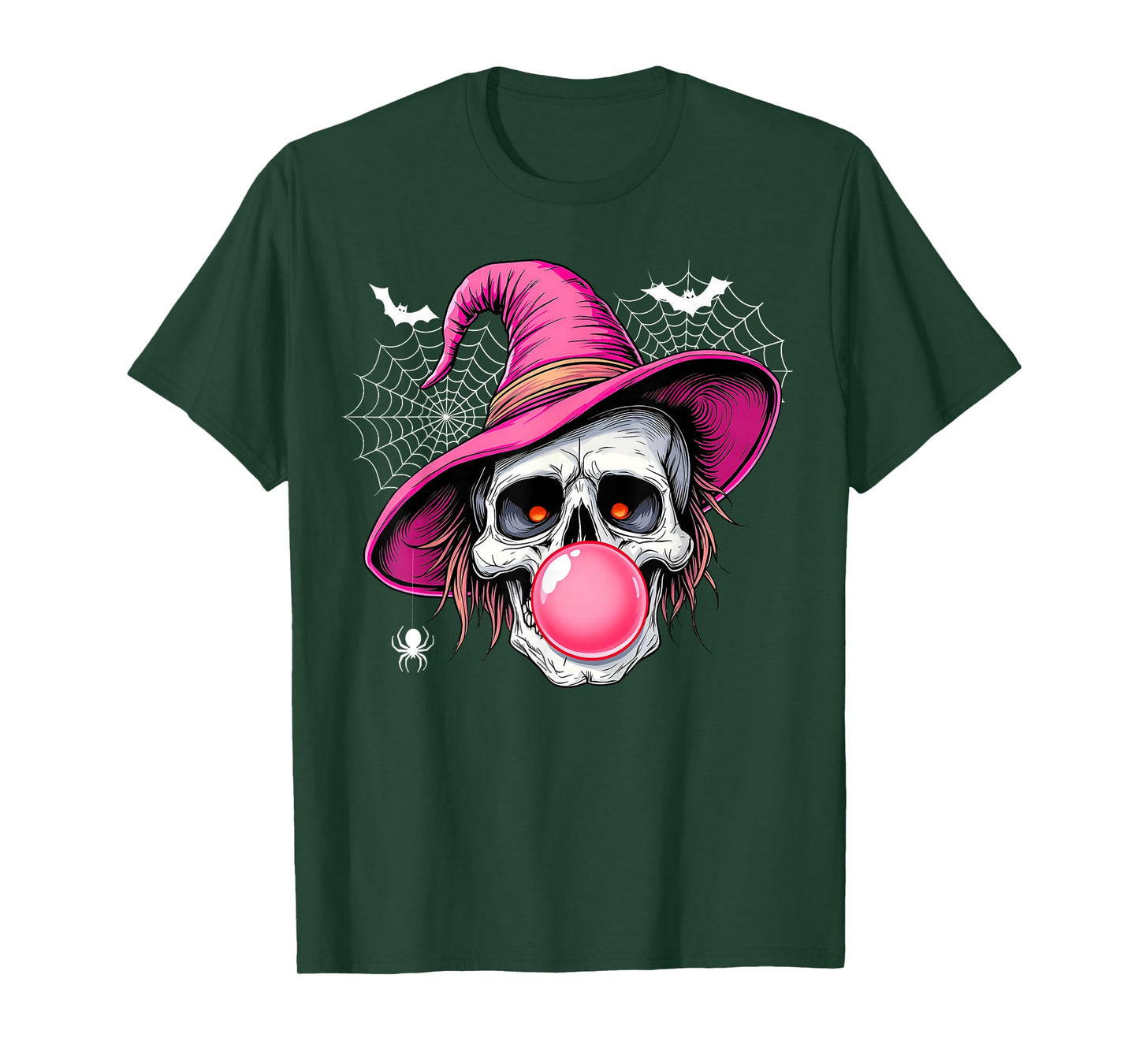 Funny Skeleton with Witch Hat Bubble Gum Retro Halloween T-Shirt