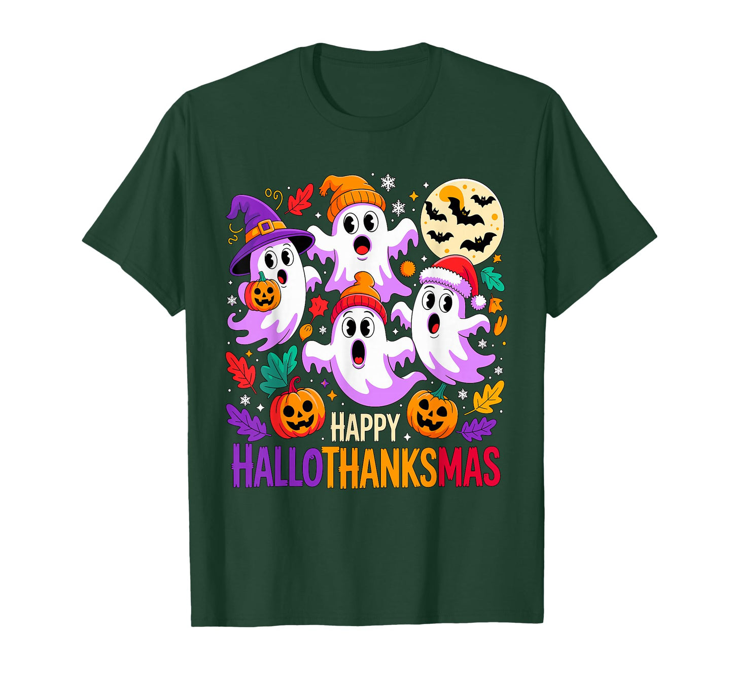 Happy Hallothanksmas Ghosts and Pumpkins T-Shirt