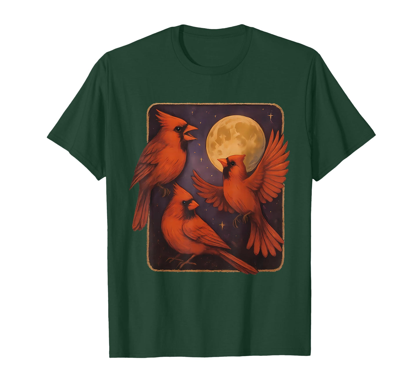 Vintage 3 Red Cardinal Bird Howling at The Moon Birdwatching T-Shirt