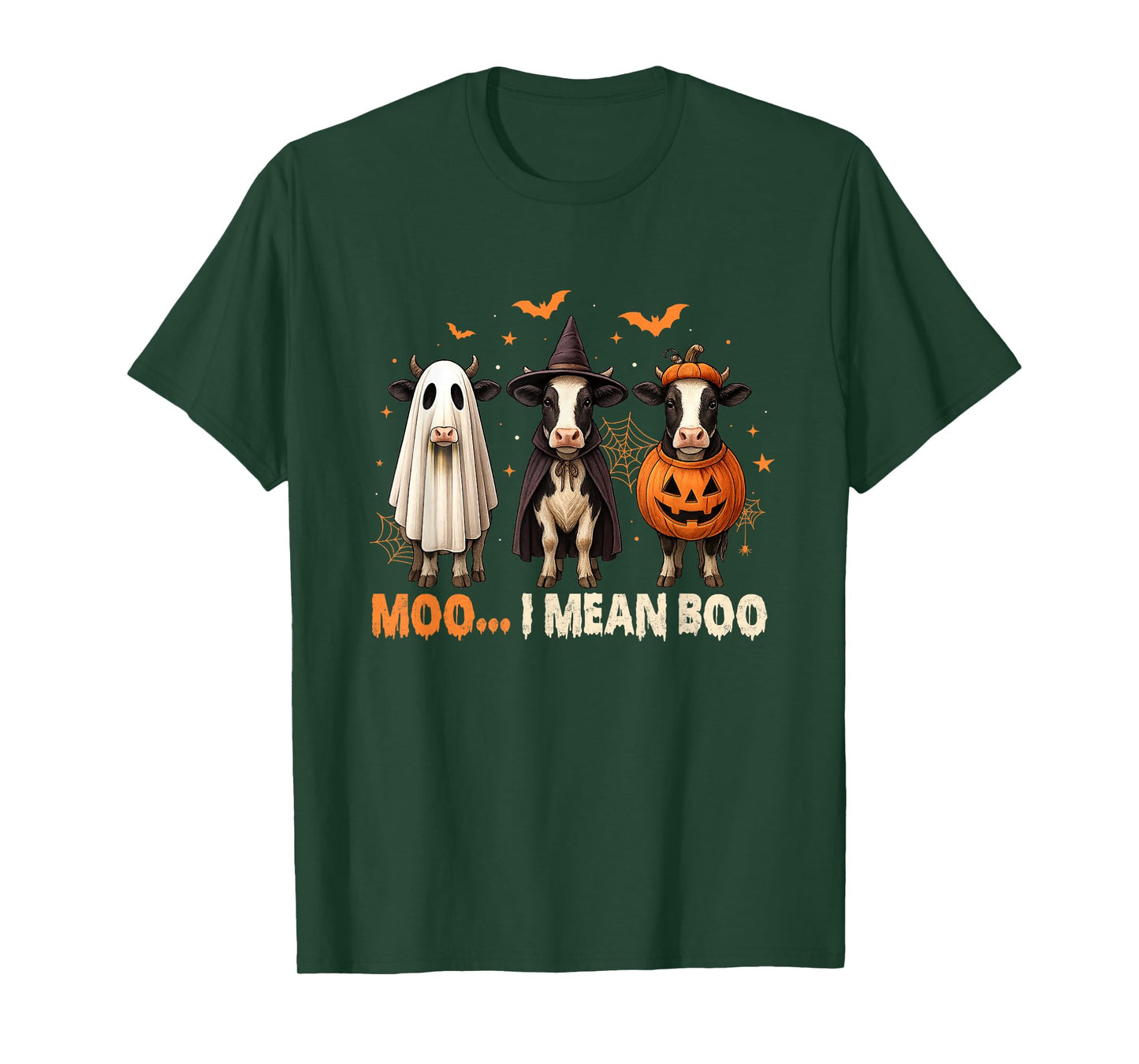Funny Cow Ghost Witch Pumpkin Moo I Mean Boo Halloween T-Shirt