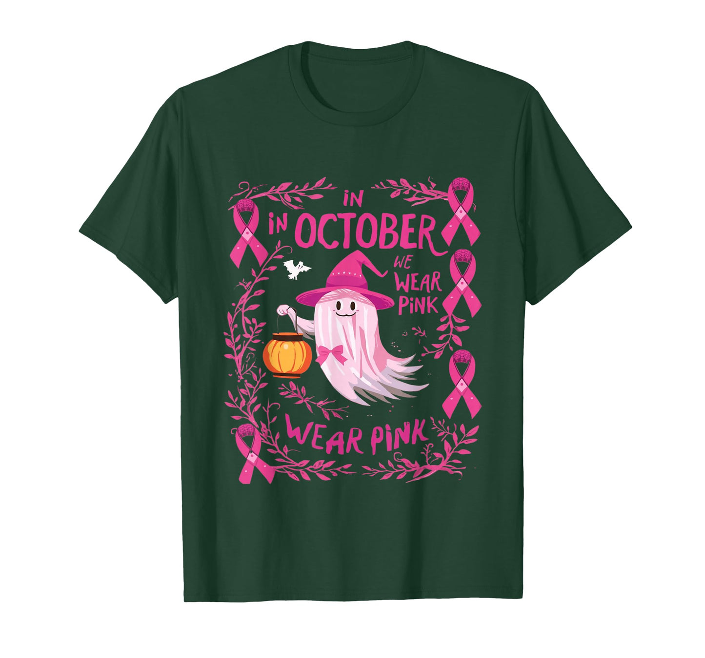 in October we wear Pink Ghost Halloween tee for Women T-Shirt