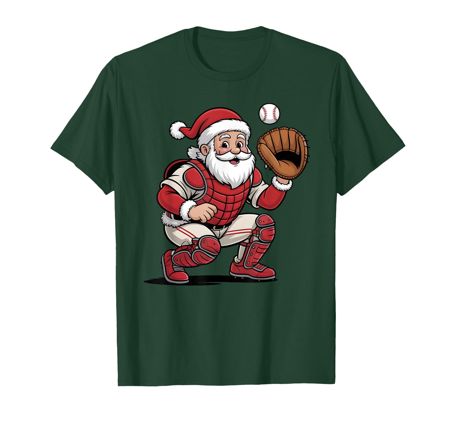 Santa Baseball Catcher Christmas Graphic Boys Kids Teens T-Shirt