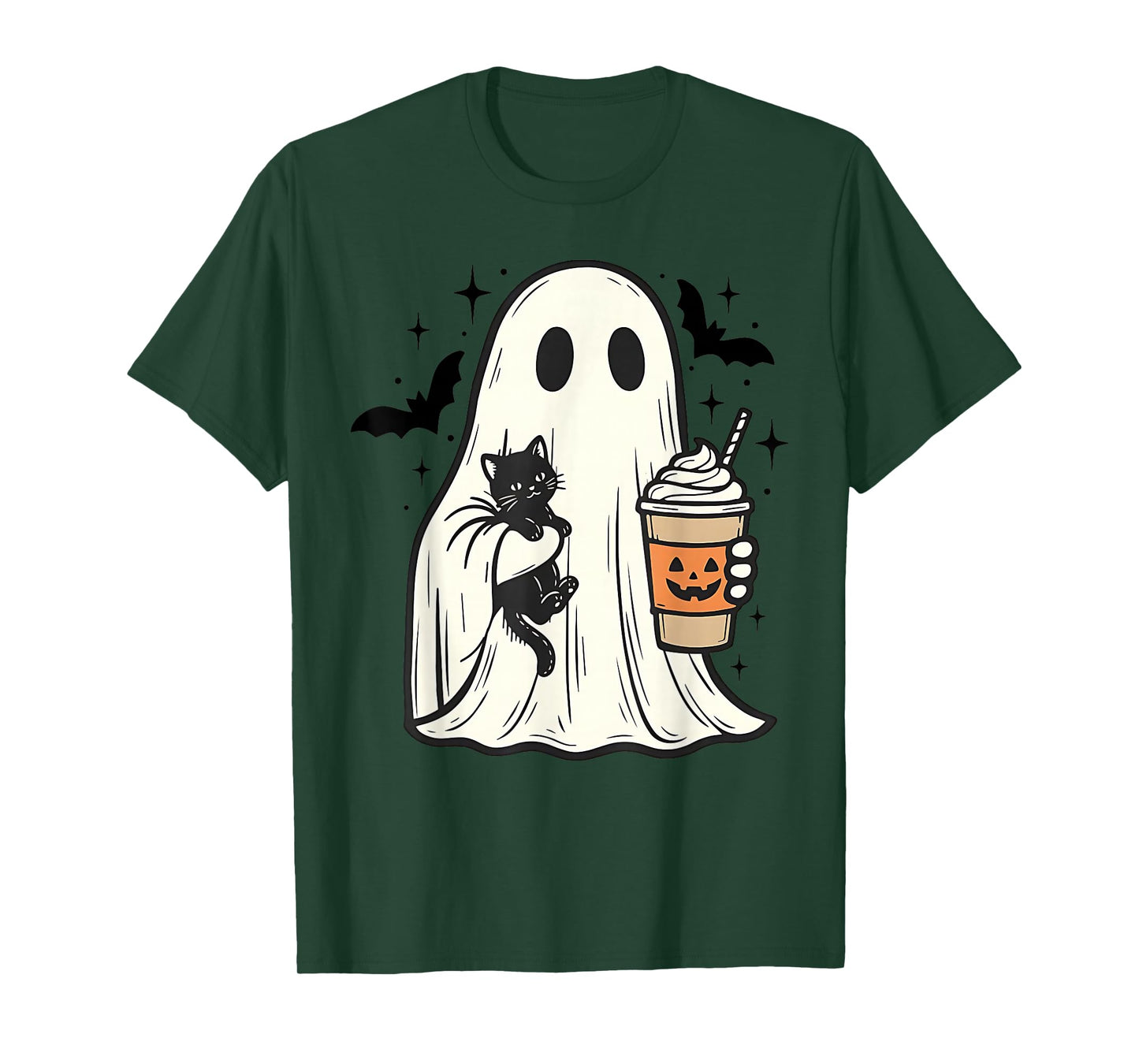 Vintage Halloween Ghost Holding Black Cat Fall Coffee T-Shirt