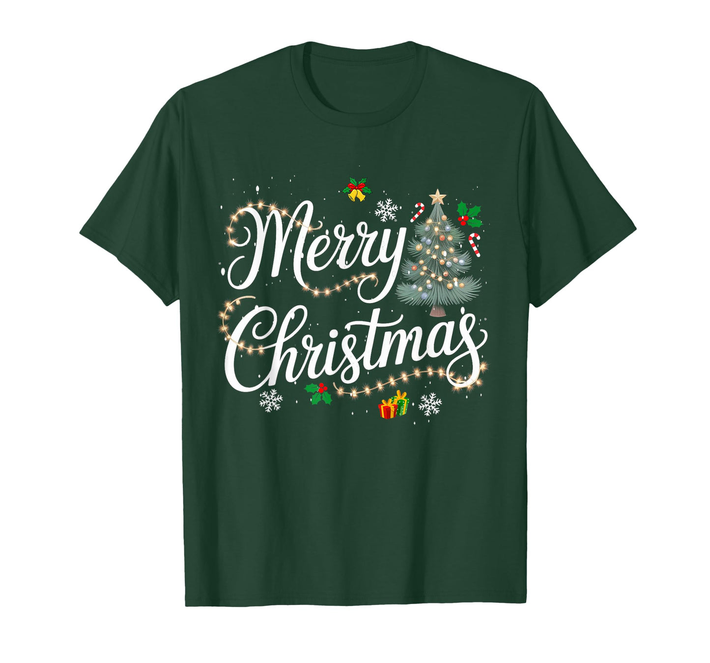 Merry Christmas Lights Red Santa Hat Xmas Men Women Kid T-Shirt