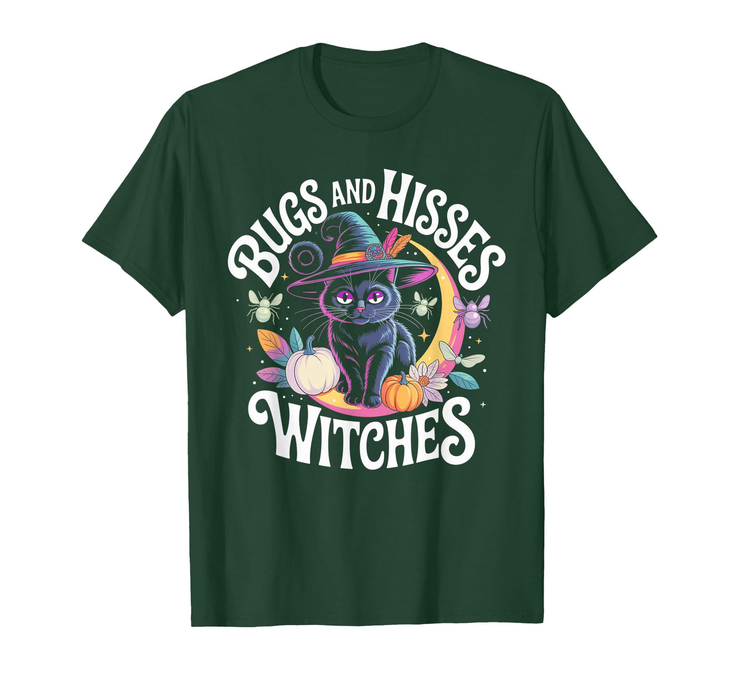 Gothic Cat Magic Flowers Witch Apparel T-Shirt