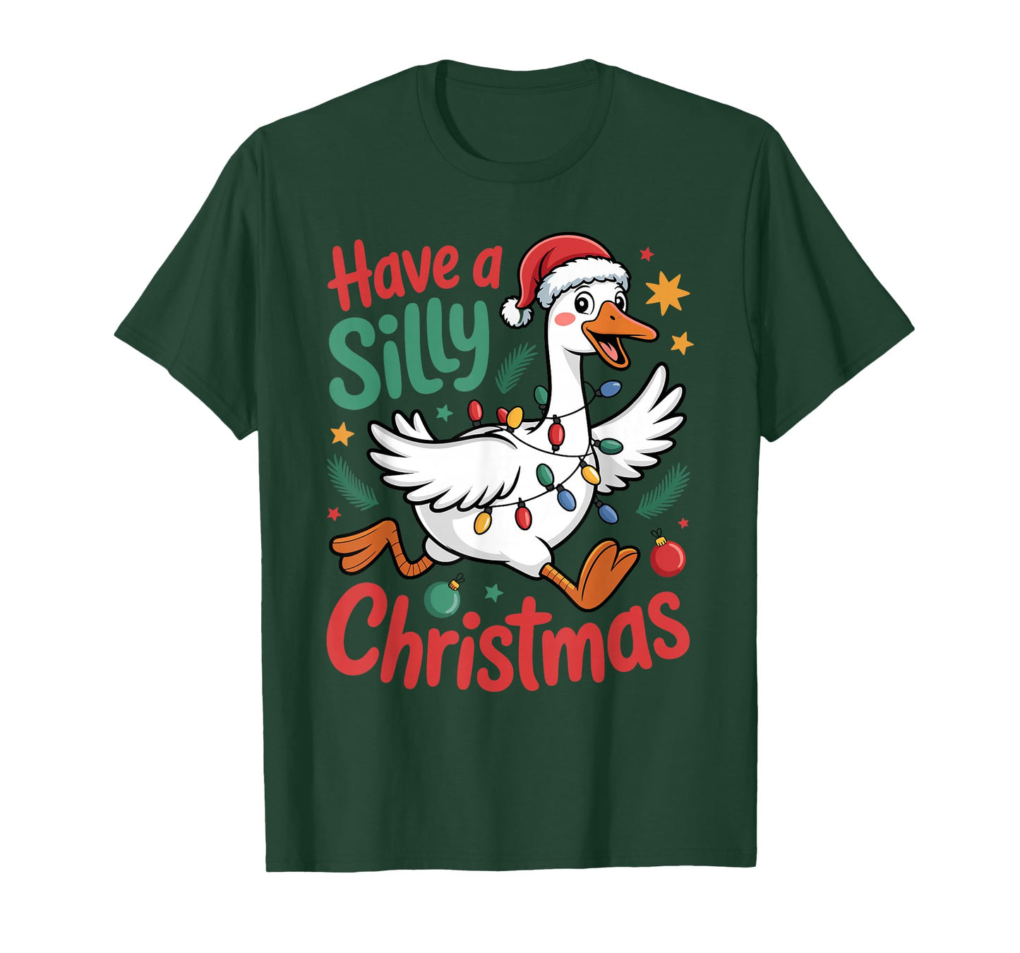 Have A Silly Christmas Funny Santa Goose Lights Festive T-Shirt