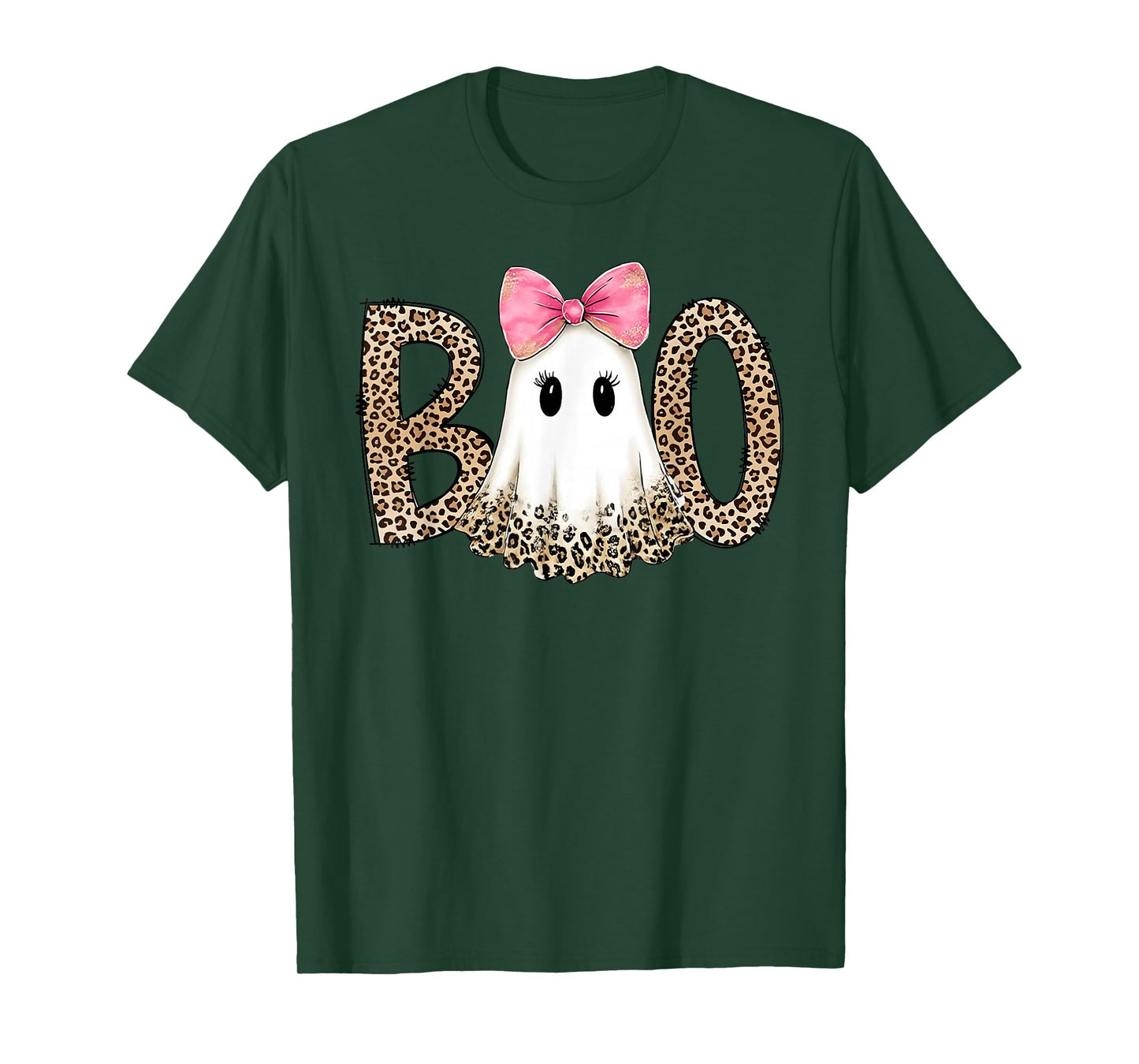 Leopard Ghost Boo Funny Coquette Bow Halloween Girl Women T-Shirt