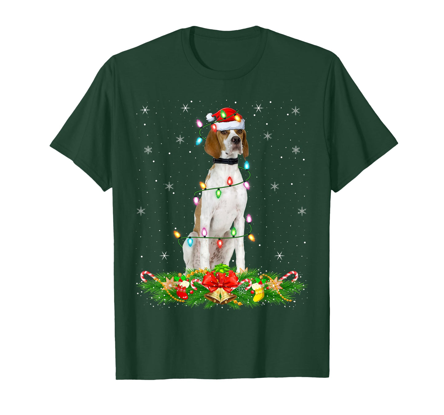 English Pointer Dog Christmas Lights Funny Santa Hat Xmas T-Shirt
