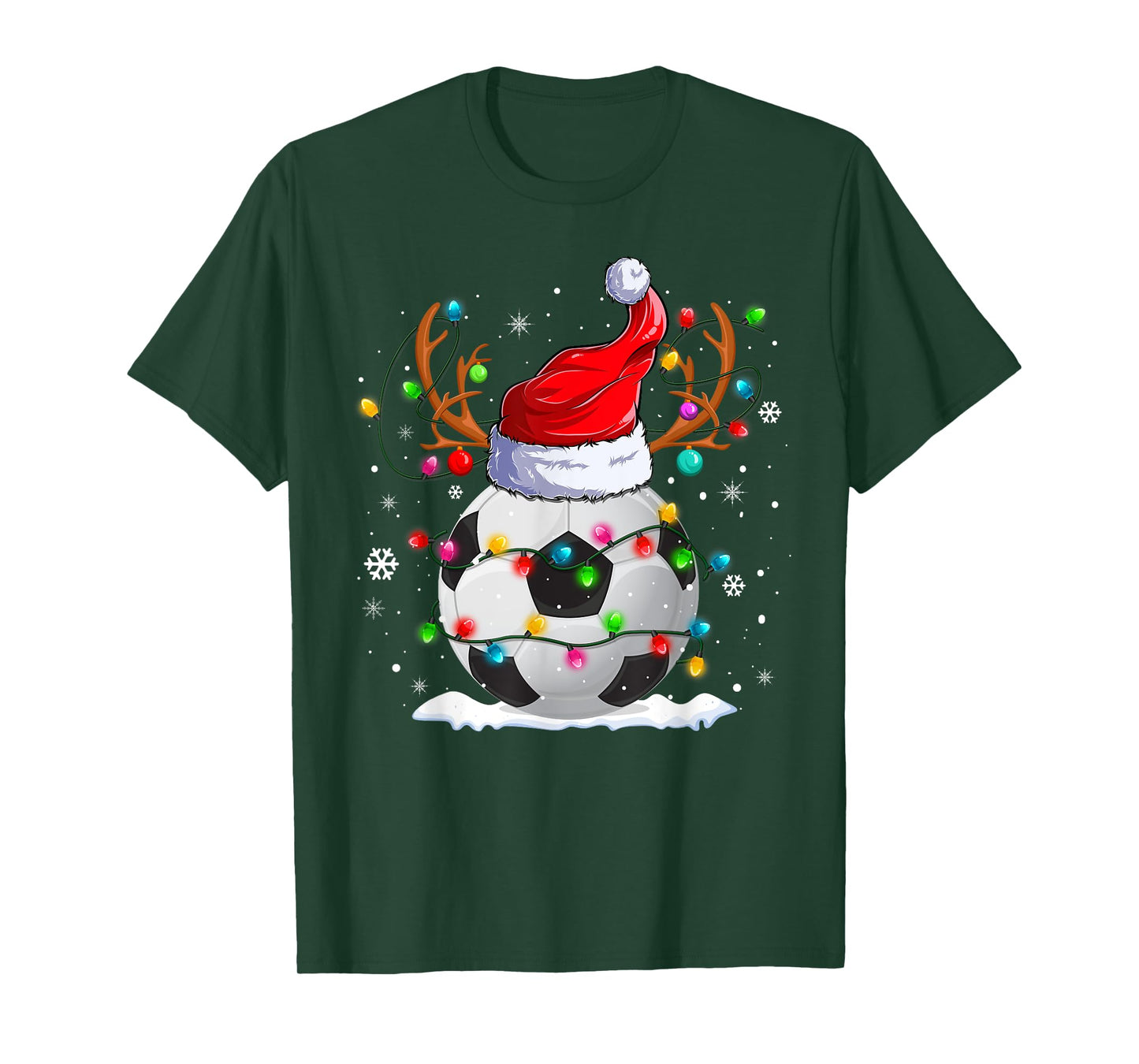 Soccer Santa Hat Reindeer Christmas Lights Funny Xmas T-Shirt