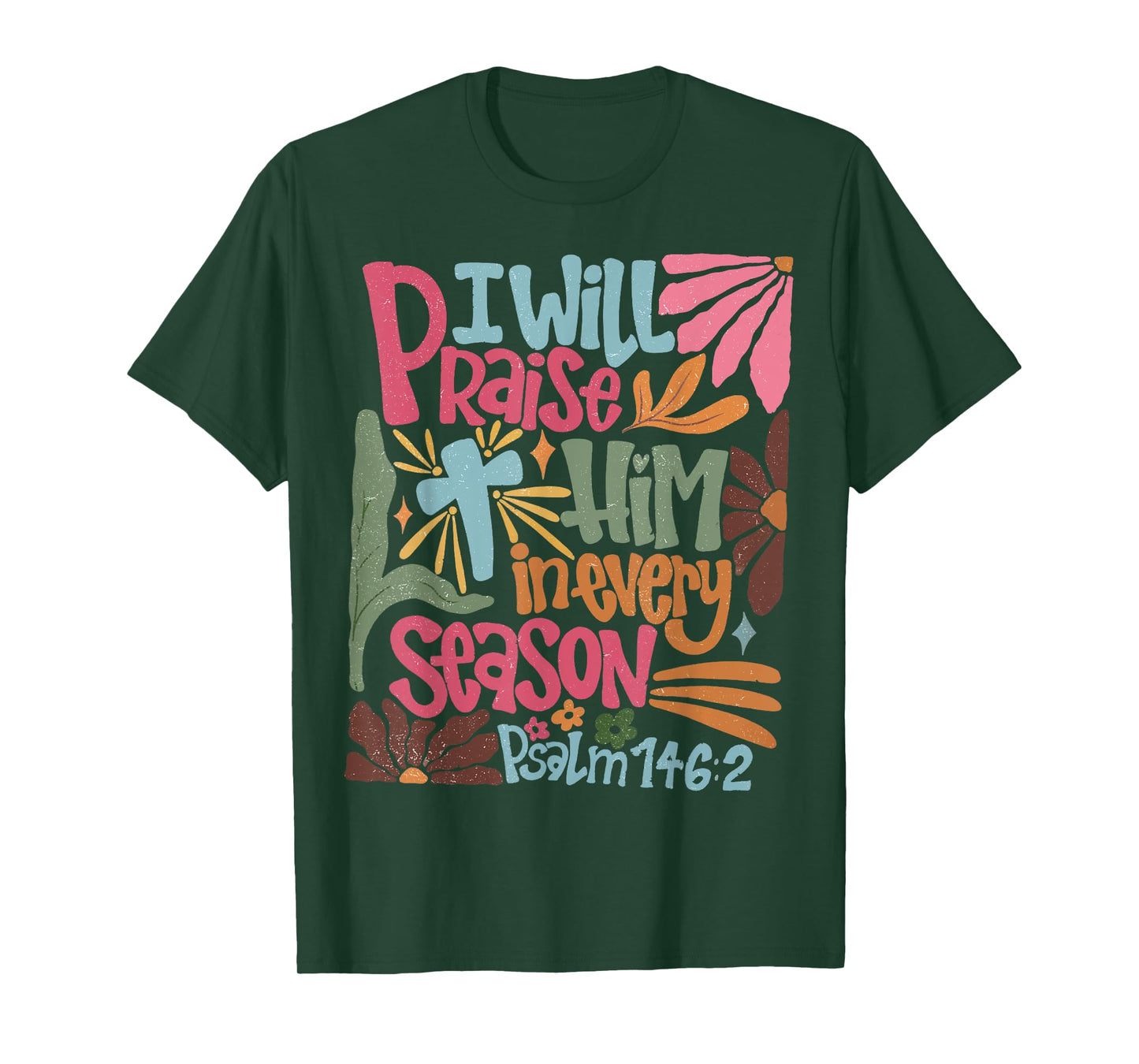 Vintage Praise Him In Every Season Boho Floral Drawn T-Shirt