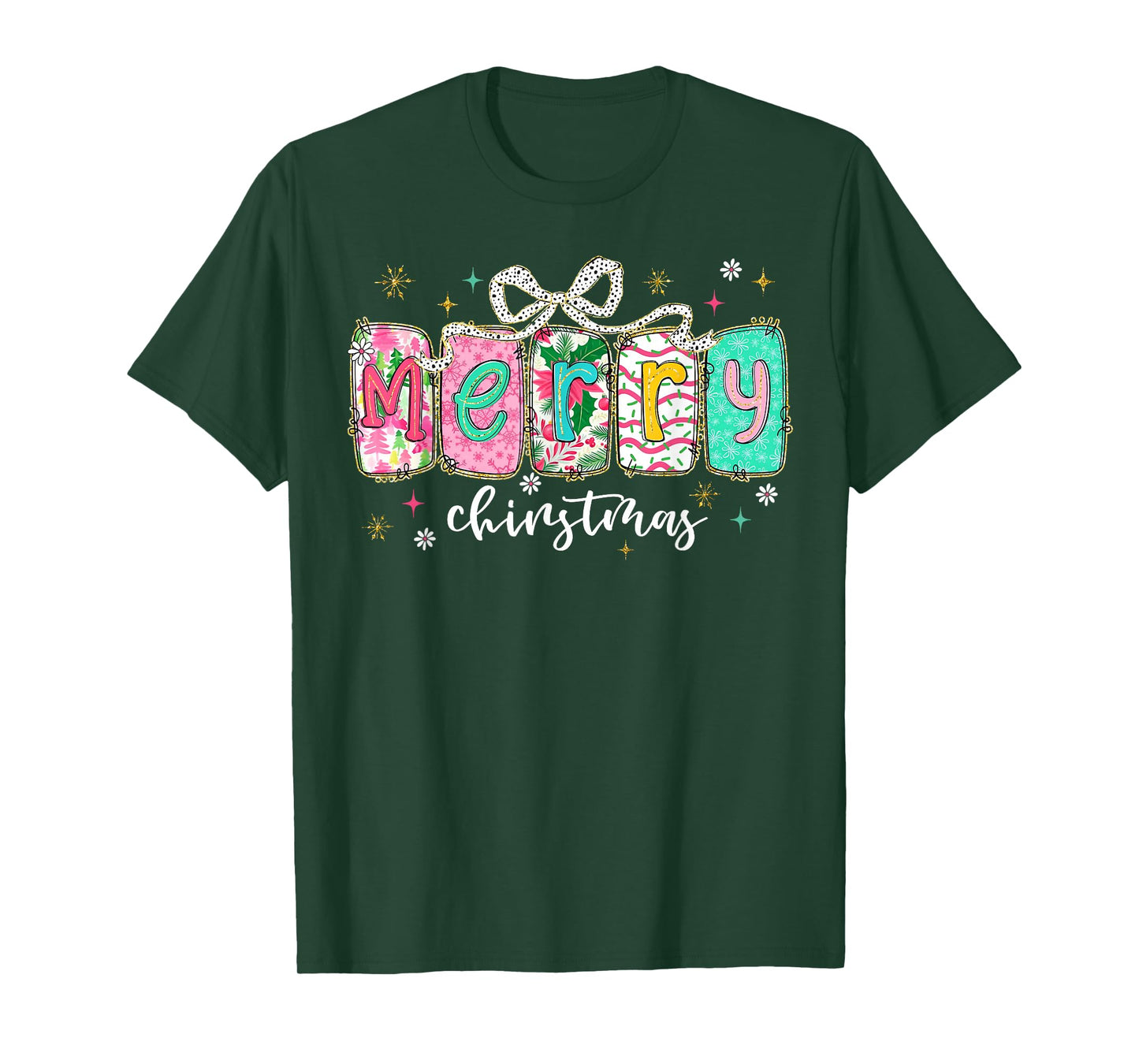 Coquette Bow Merry Christmas Xmas Pajamas Snowflake Holiday T-Shirt