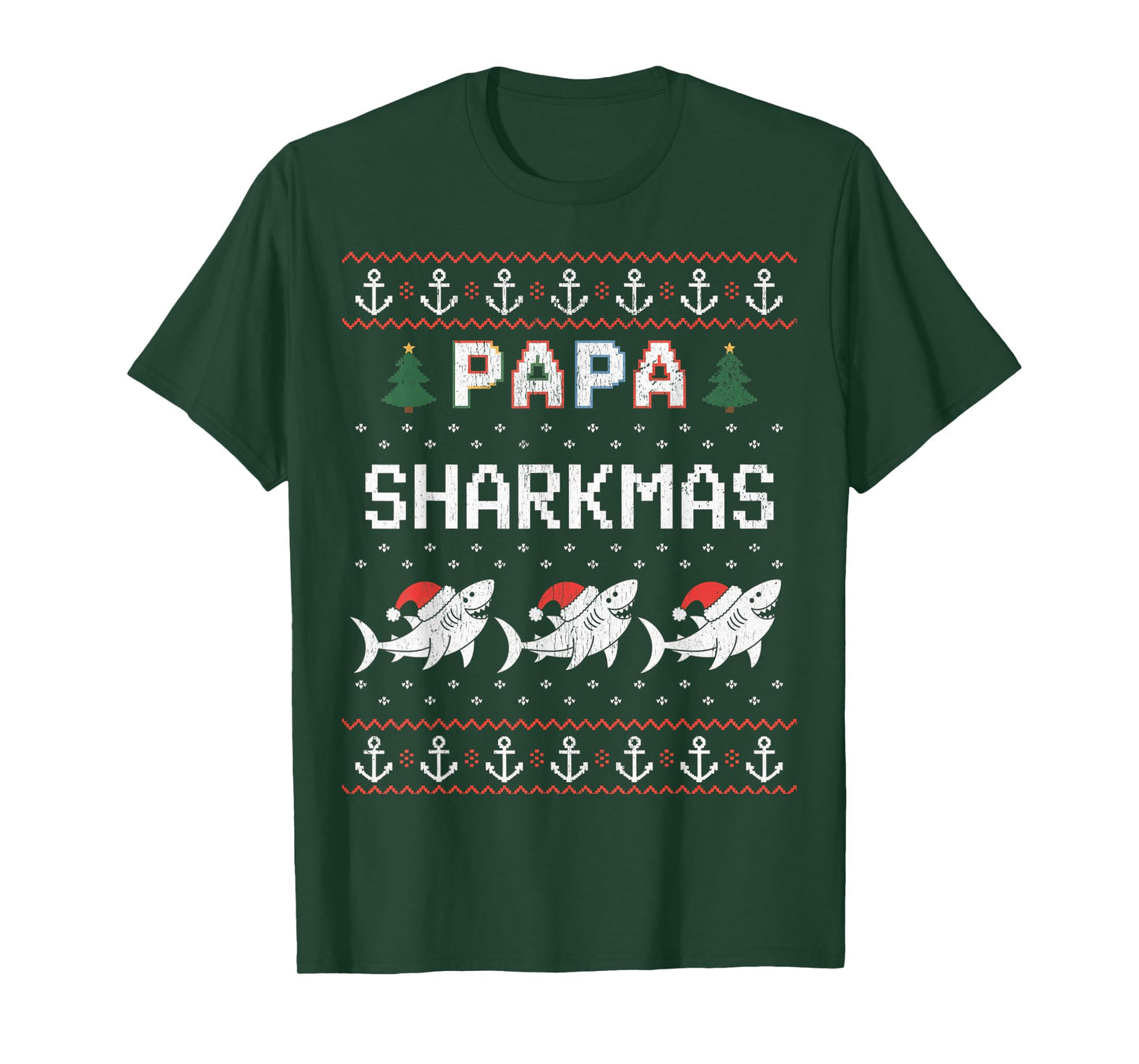 Papa Sharkmas Funny Shark Santa Hat Ugly Christmas Sweater T-Shirt