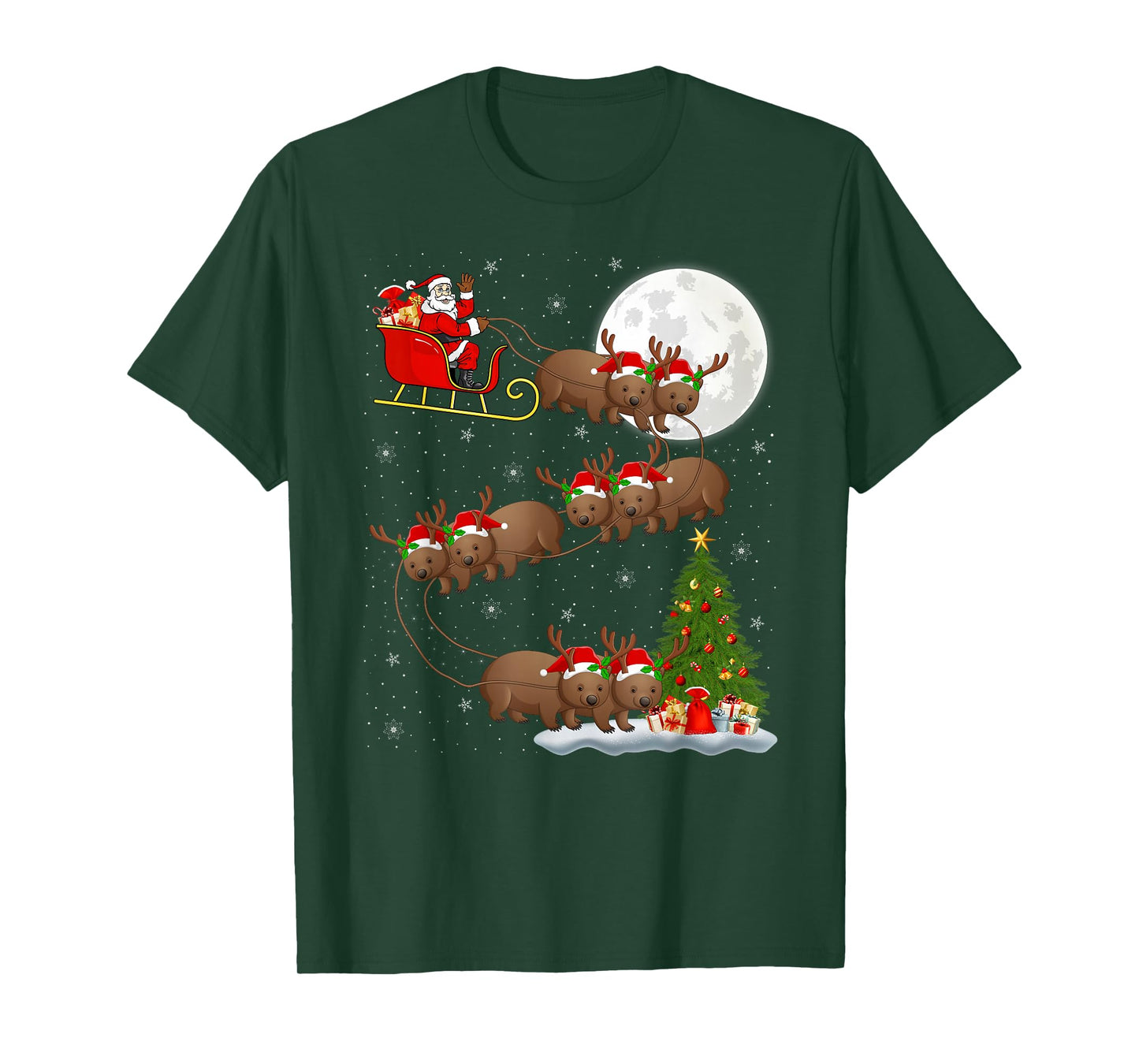 Wombat Santa Sleigh Flying Funny Magical Christmas T-Shirt