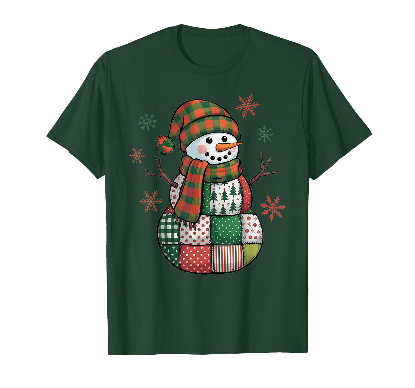 Patchwork Snowman Retro Funny Christmas Xmas Snowman Holiday T-Shirt