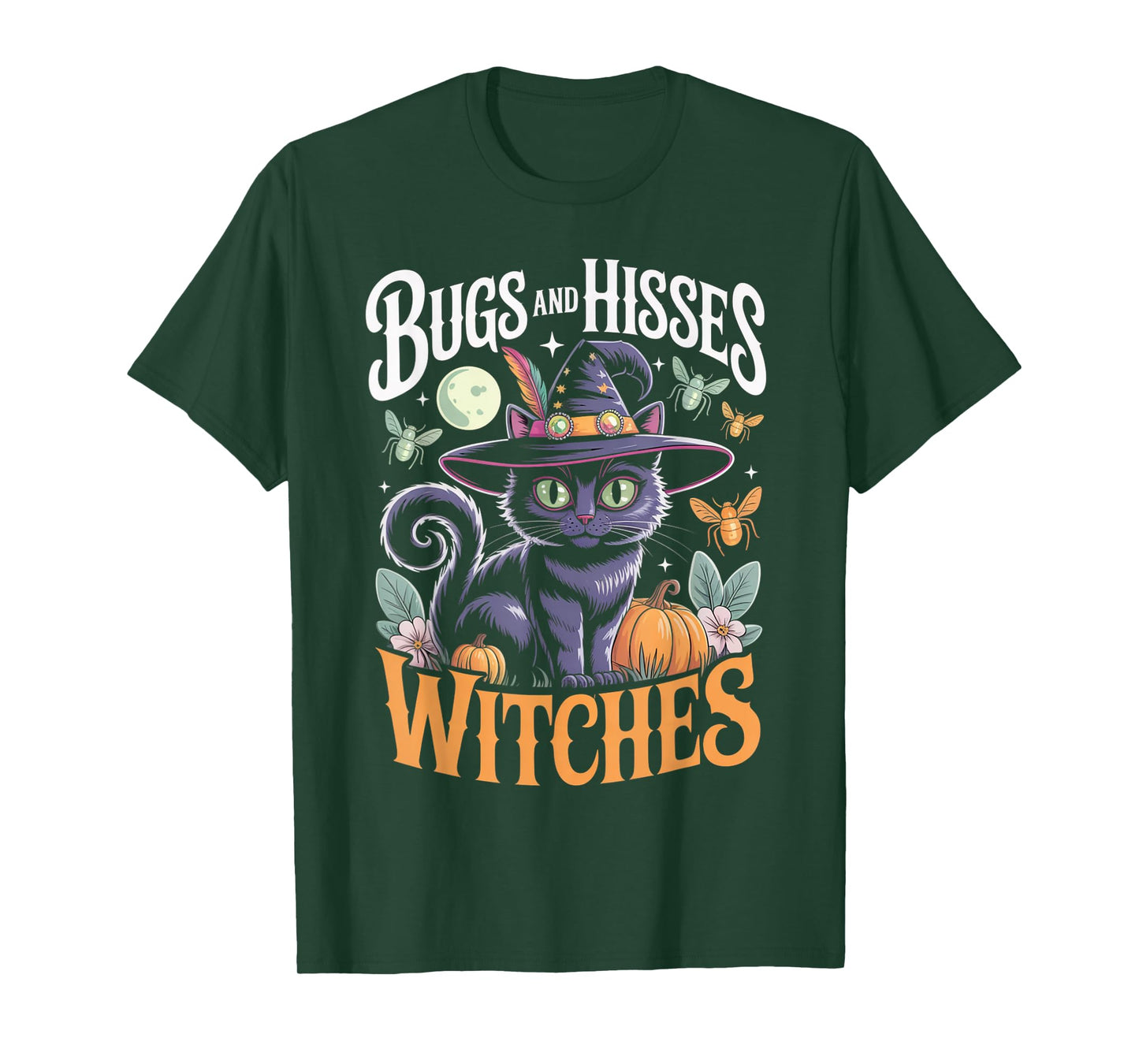 Gothic Cat Magic Flowers Witch Apparel T-Shirt