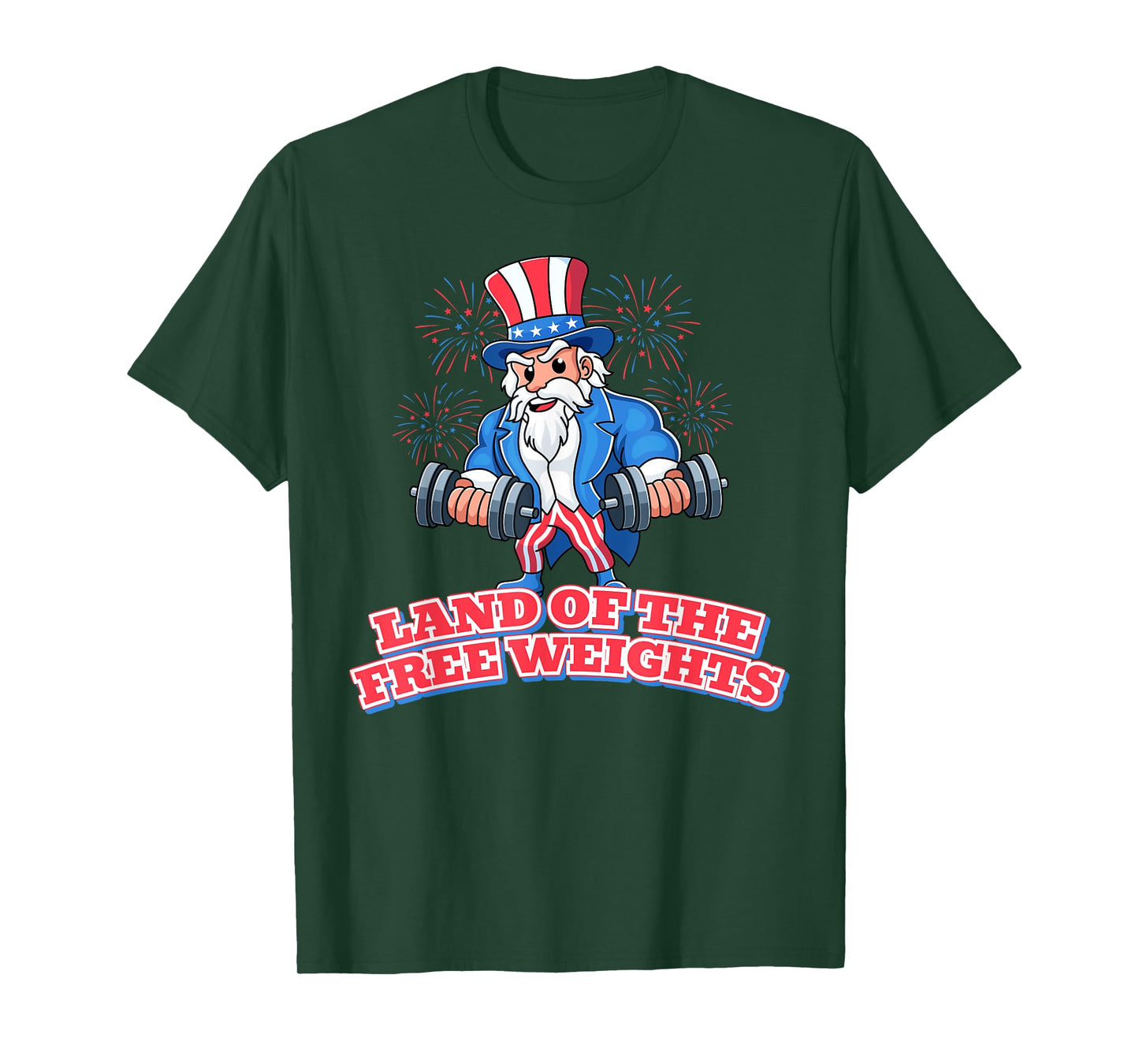 Land of the Free Weights July 4th Gym Workout Lifting Funny T-Shirt