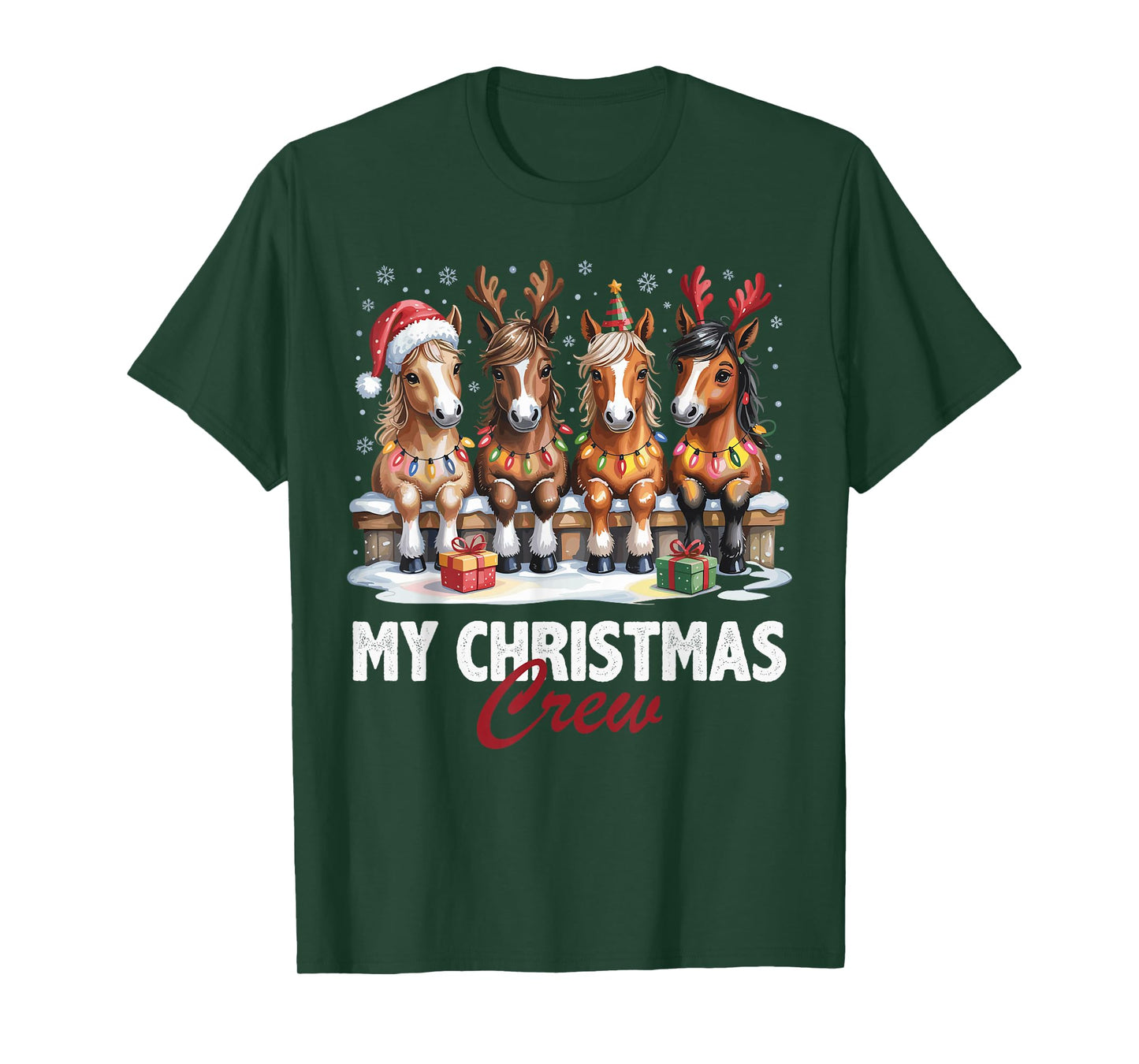Horse Christmas Crew Cute Animal Lovers Funny Holiday Pajama T-Shirt