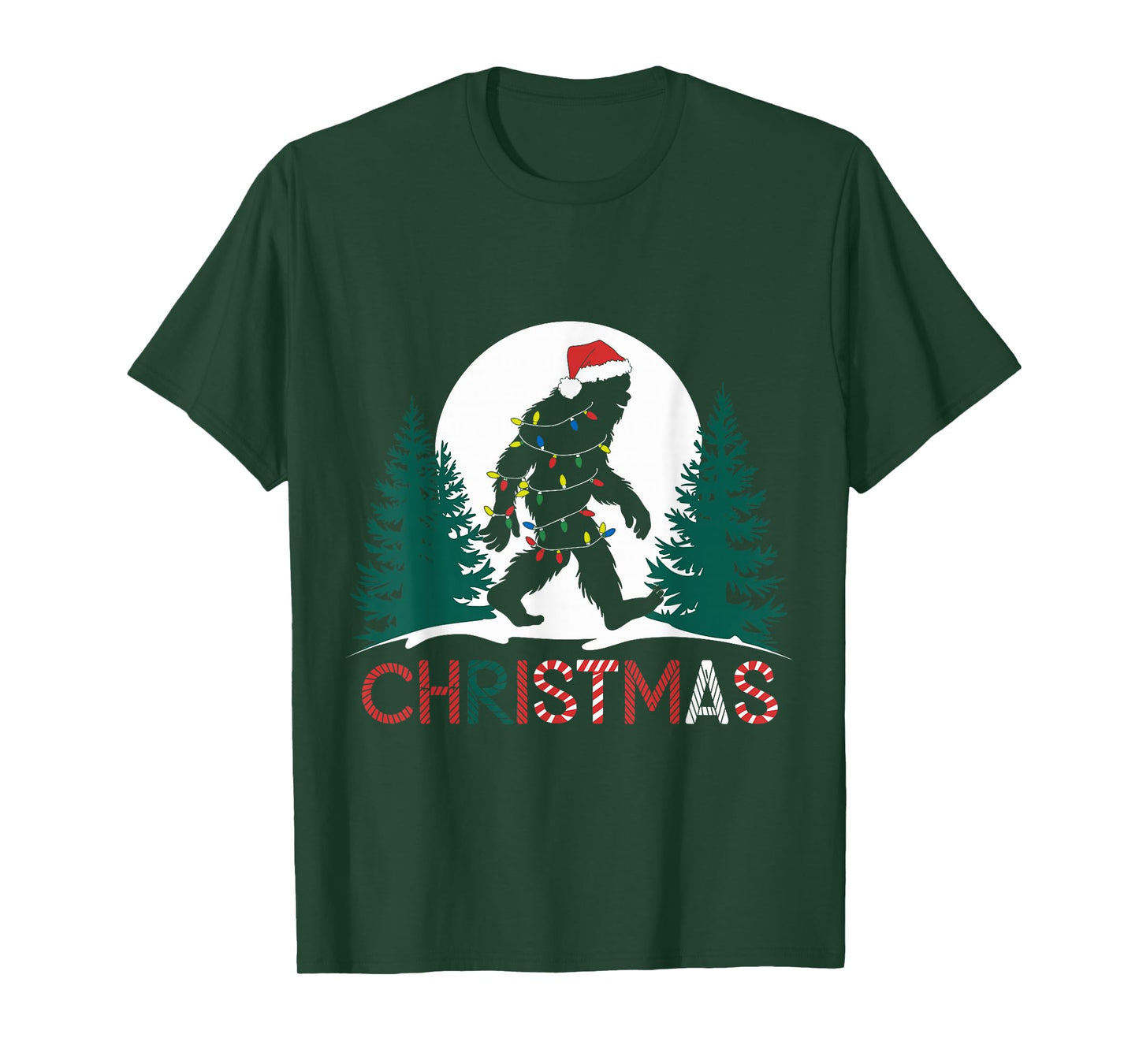 Santa Bigfoot Christmas Lights Funny Sasquatch Believe Xmas T-Shirt