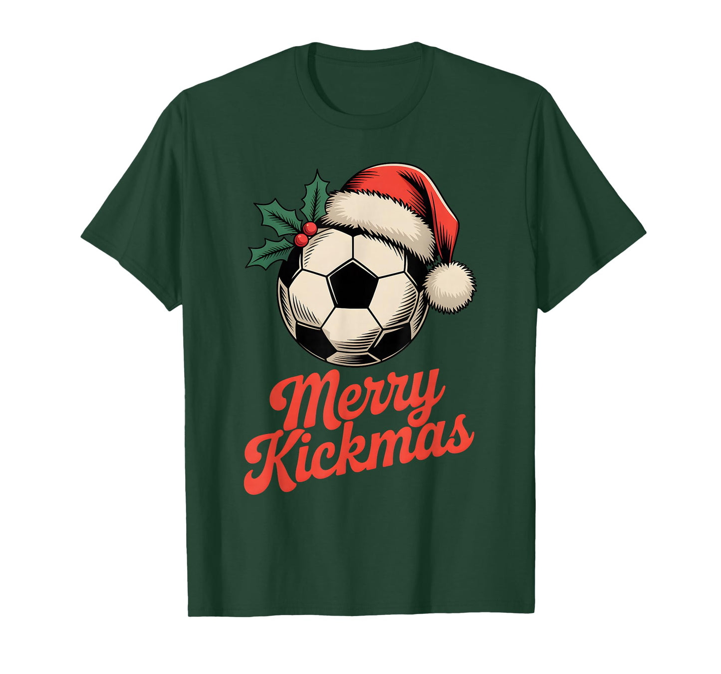 Merry Kickmas Christmas Funny Santa Soccer Ball Graphic T-Shirt