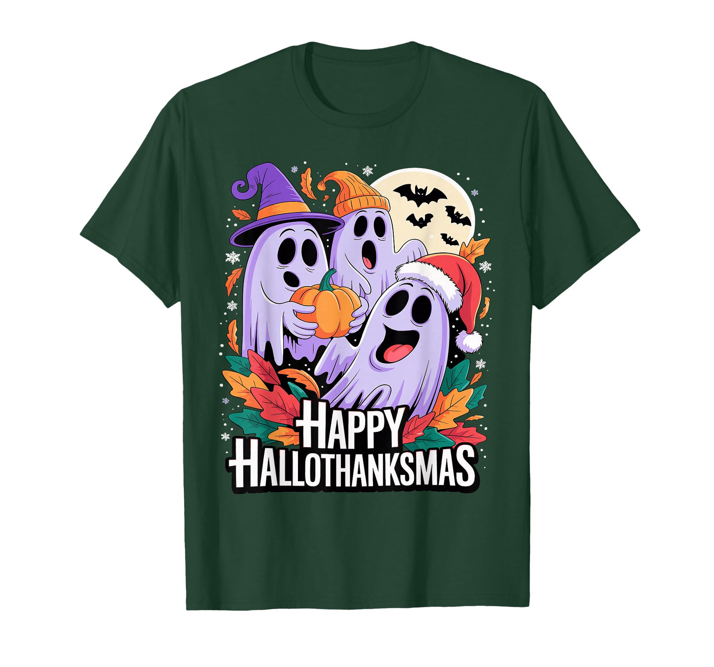 Happy Hallothanksmas Ghosts and Pumpkins T-Shirt