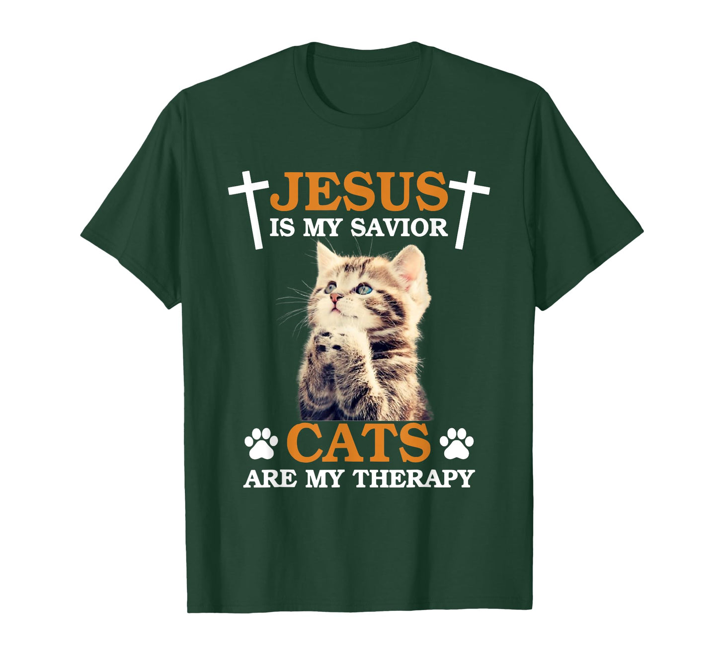 Jesus is My Savior Cat are My Therapy Christians Cat Lover Men Women T-Shirt