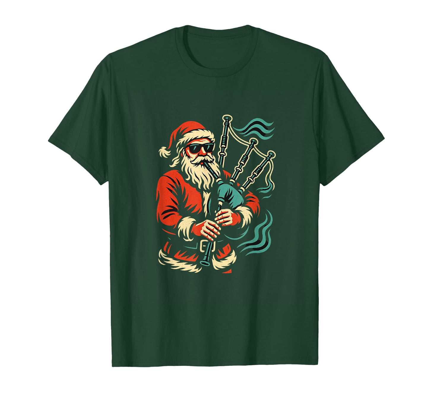 Cool Santa Playing Bagpipes Xmas Bagpiper Musician T-Shirt