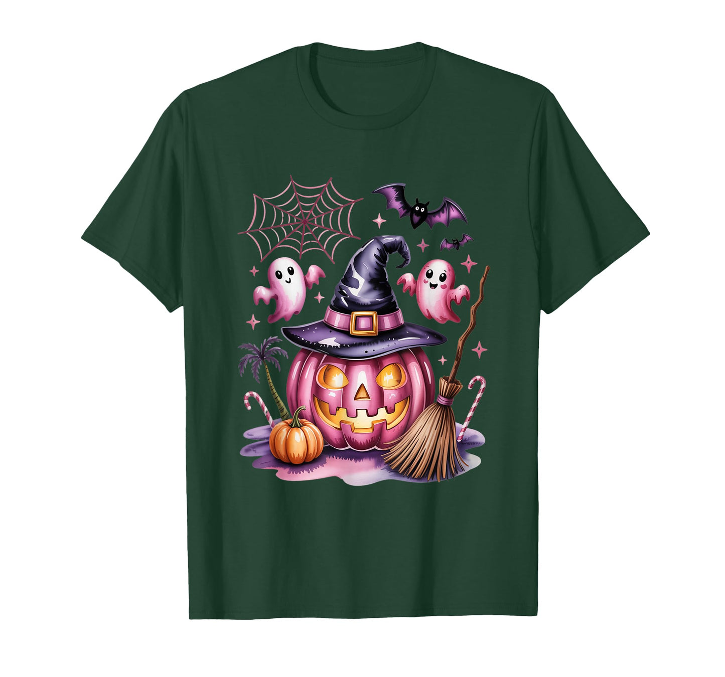 Kawaii Pink Pumpkin Witch Halloween T-Shirt