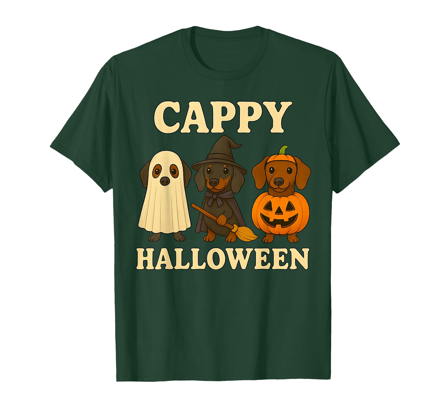 Cappy Halloween Funny Dachshund Dog Ghost Witch Pumpkin Tees T-Shirt