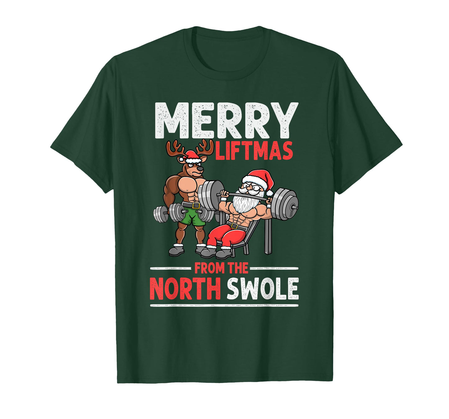 Merry Liftmas from North Swole Muscle Santa Weightlifting T-Shirt