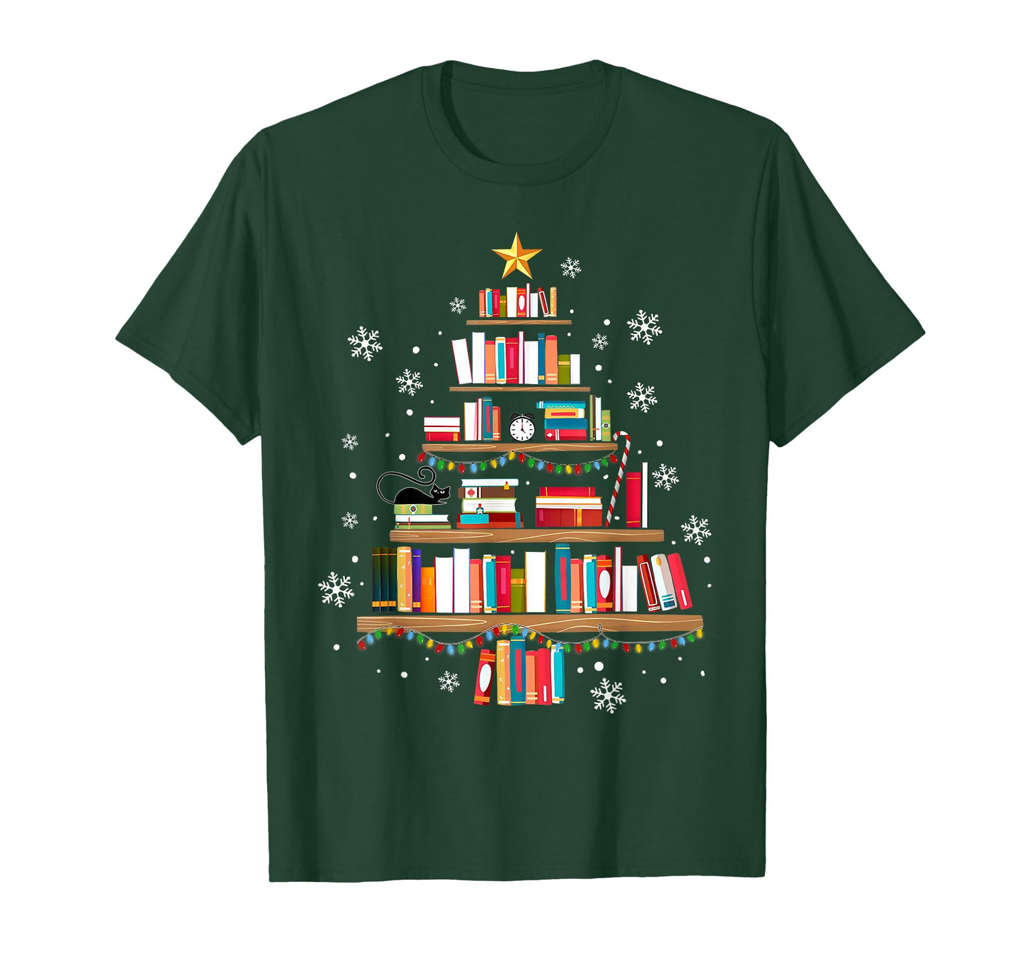Library Books Christmas Tree Teacher Funny Xmas Snowflake T-Shirt