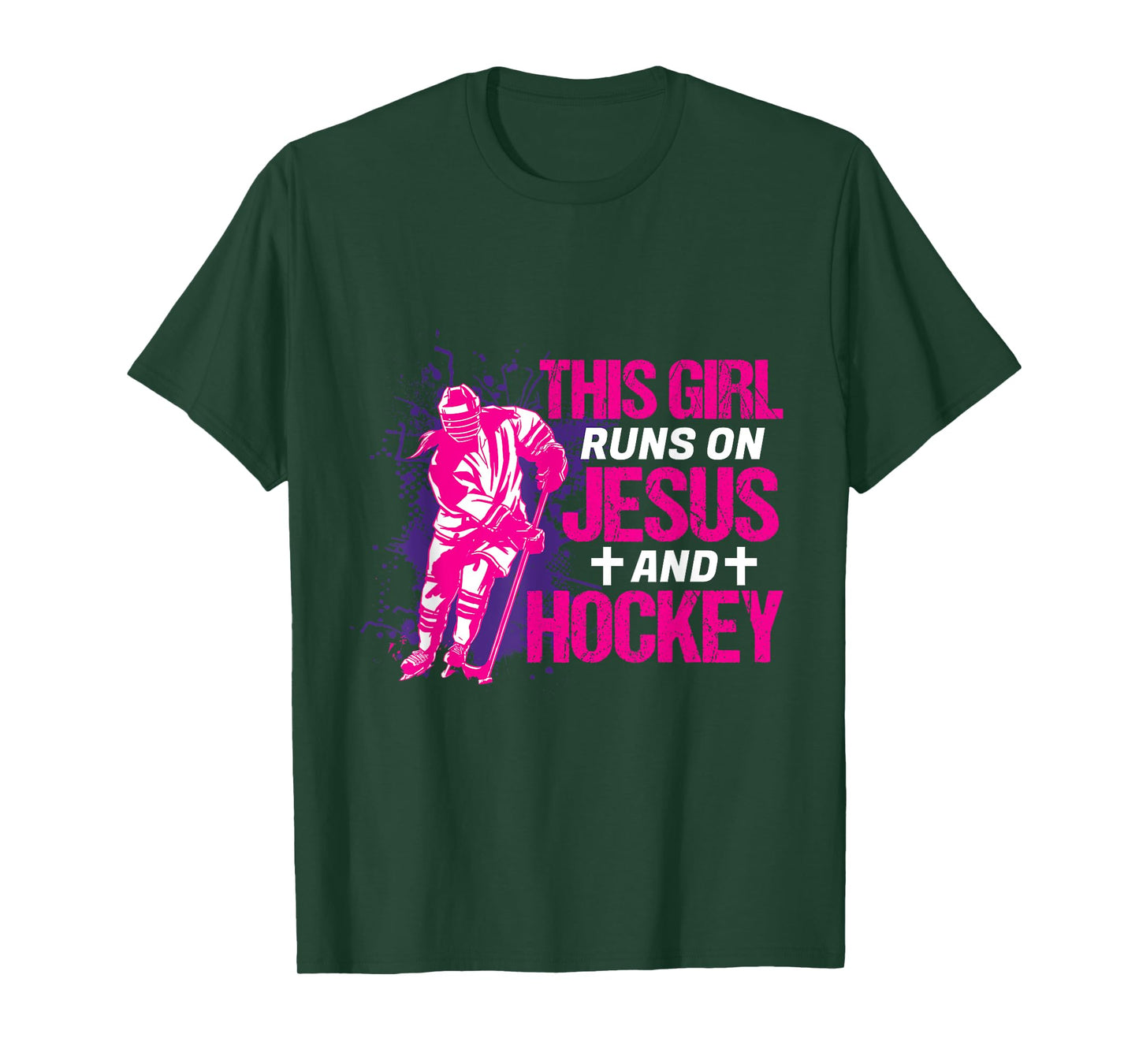 This Girl Runs On Jesus And Hockey I Hockey Player T-Shirt