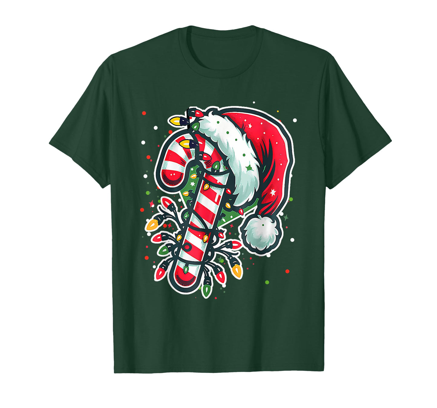Red And White Candy Cane Santa Christmas Funny Xmas Lights T-Shirt