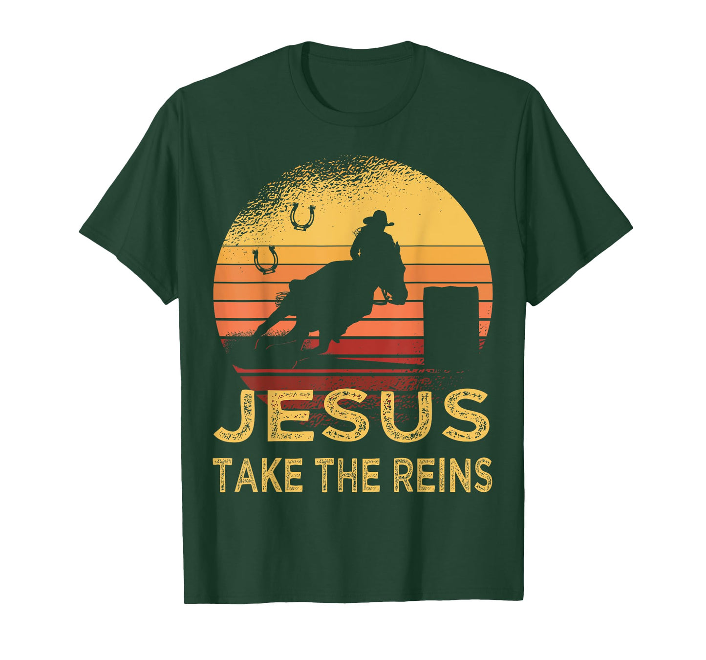 Vintage Retro Horse Barrel Racing Jesus take the reins Rodeo T-Shirt