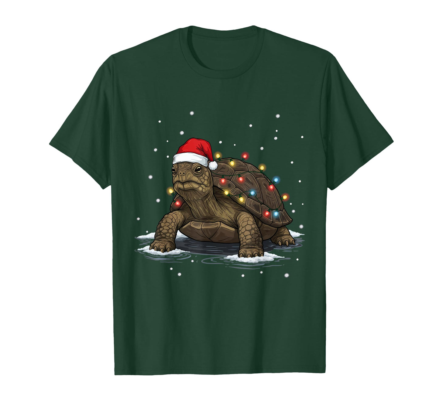 Festive Christmas Turtle with Santa Hat and Holiday Lights T-Shirt