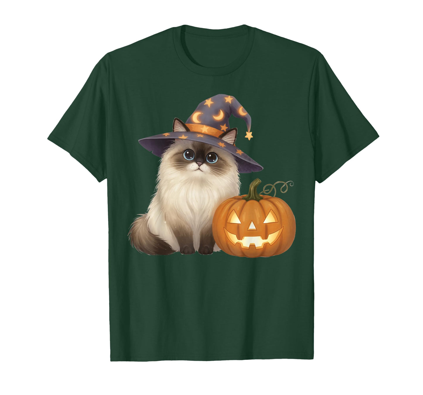 Ragdoll Cat Mom Halloween Witch with Pumpkin Cute Fall T-Shirt