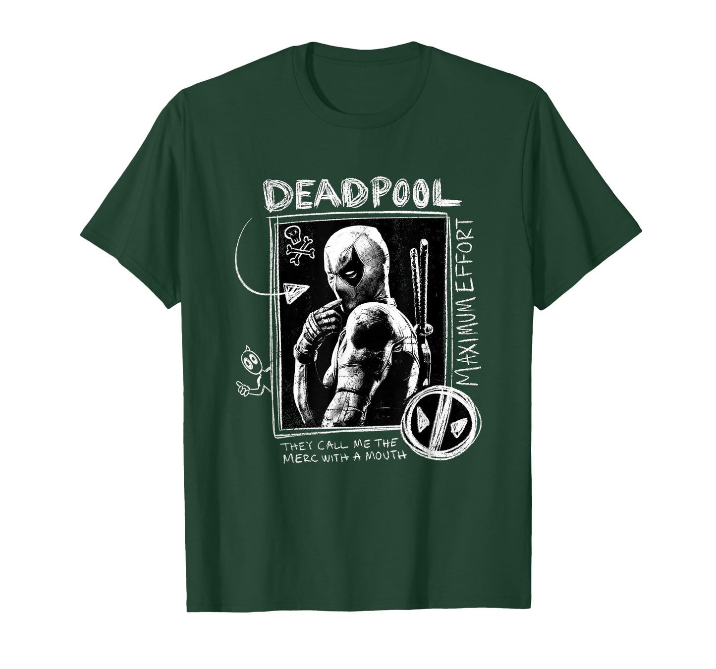 Marvel Deadpool & Wolverine Maximum Effort Doodle Portrait T-Shirt