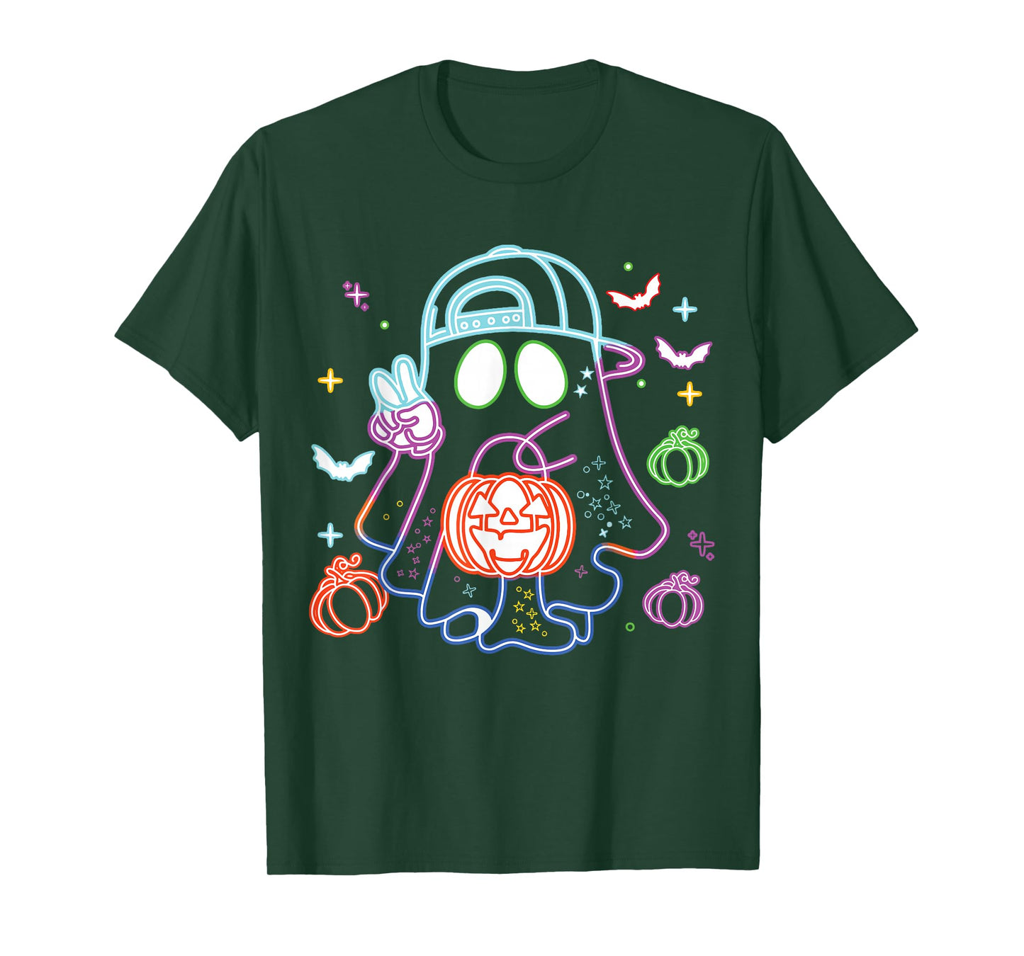 Boo Ghost Spooky Season Boys Kids Glow in Halloween Night T-Shirt