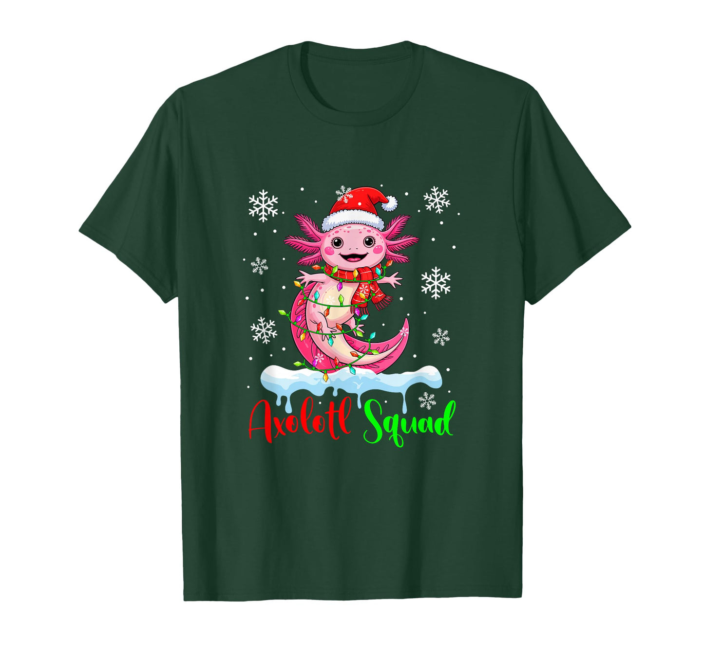 Axolotl Squad Santa Axolotl Colorful Xmas Lights Family Kids T-Shirt