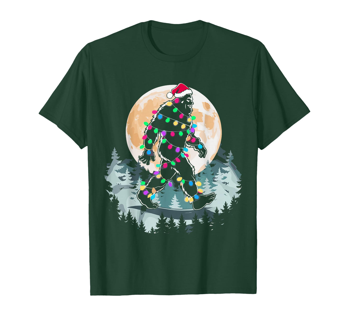 Santa Bigfoot Christmas Lights Funny Sasquatch Believe Xmas T-Shirt