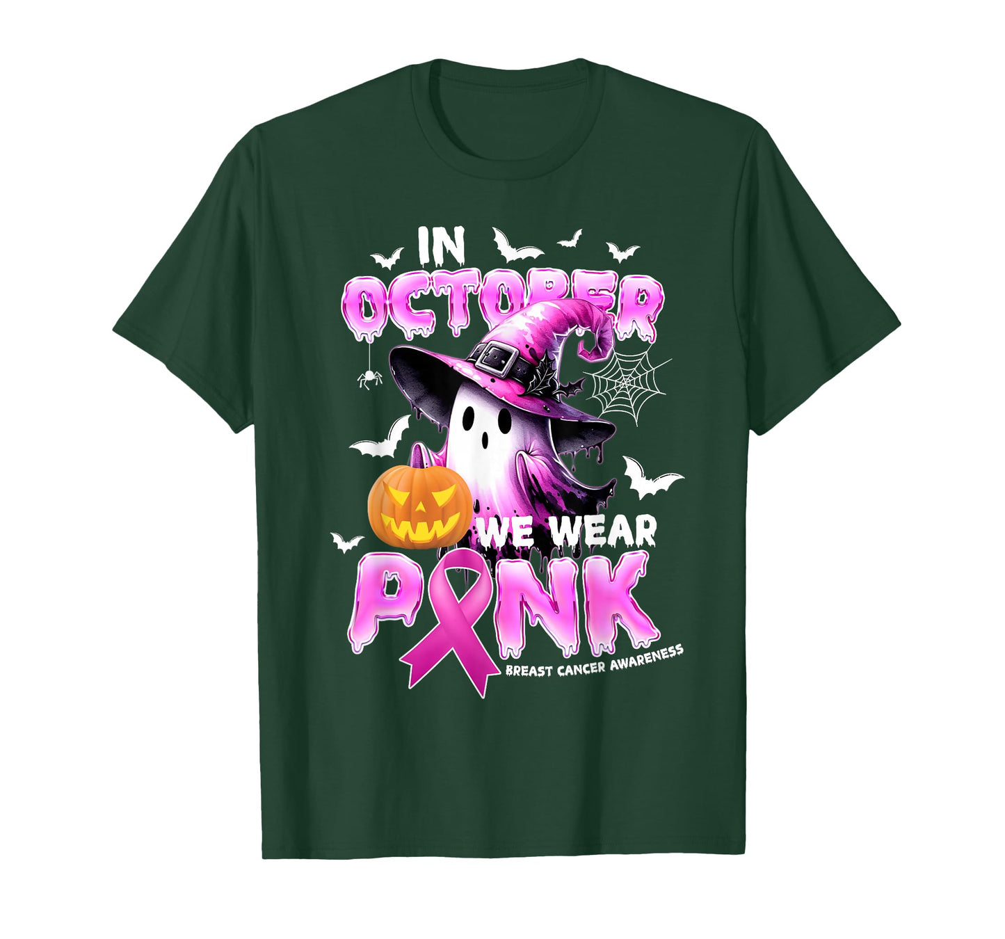 in October We Wear Pink Shirt Ghost Breast Cancer Awareness T-Shirt
